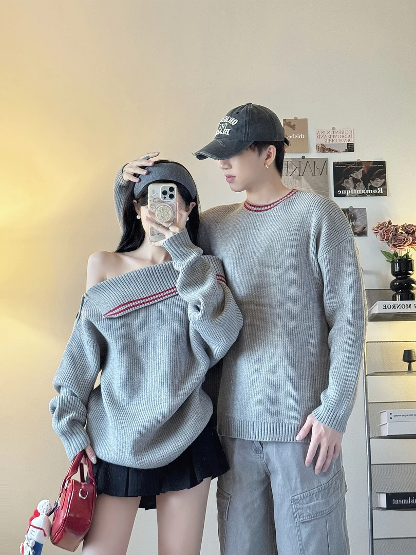 情侣装秋冬季长袖针织毛针织衫简约风慵懒风厚款辣妹风毛衣潮