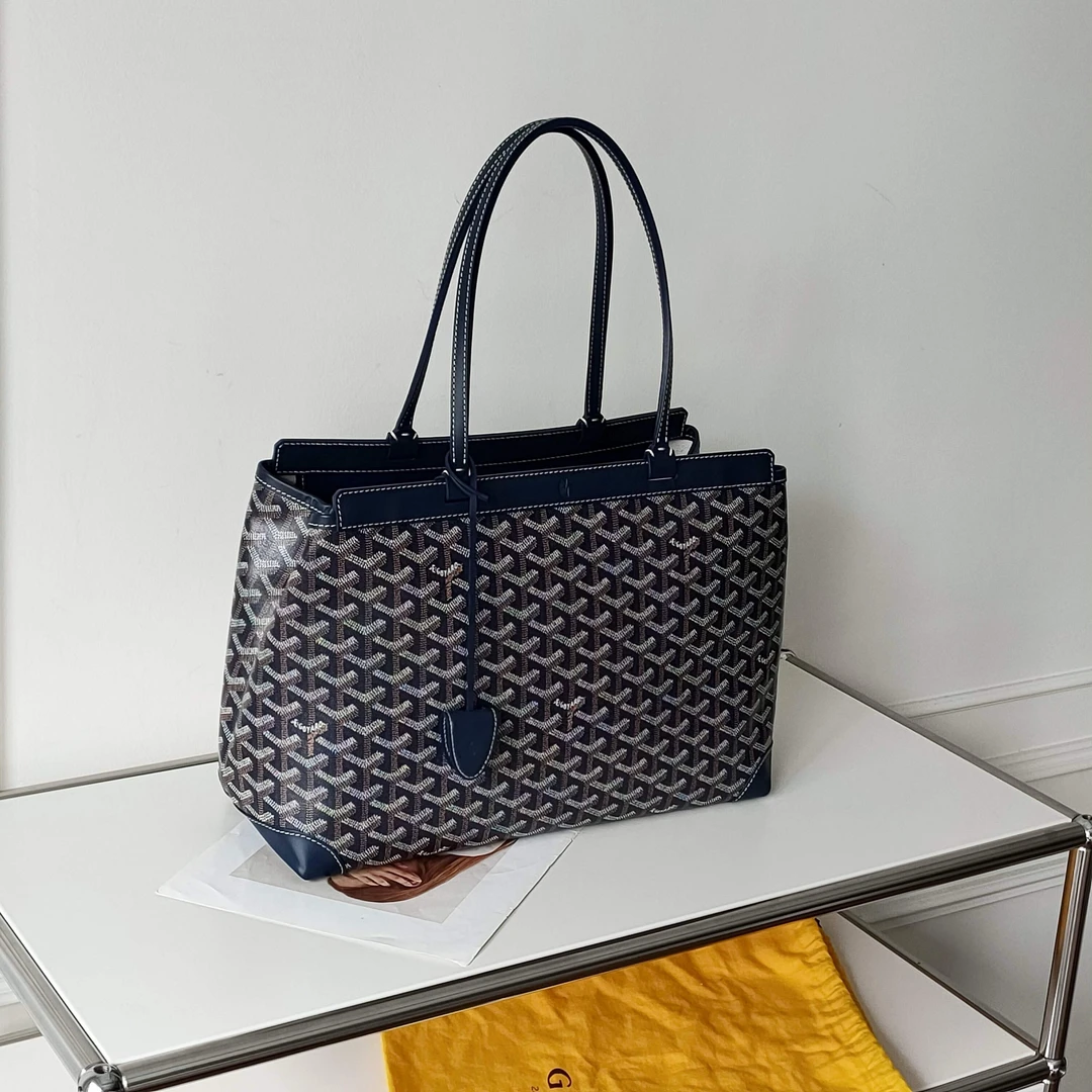 95新  Azul -Goyard 海军蓝老花Bellechasse帆布小号托特包39809