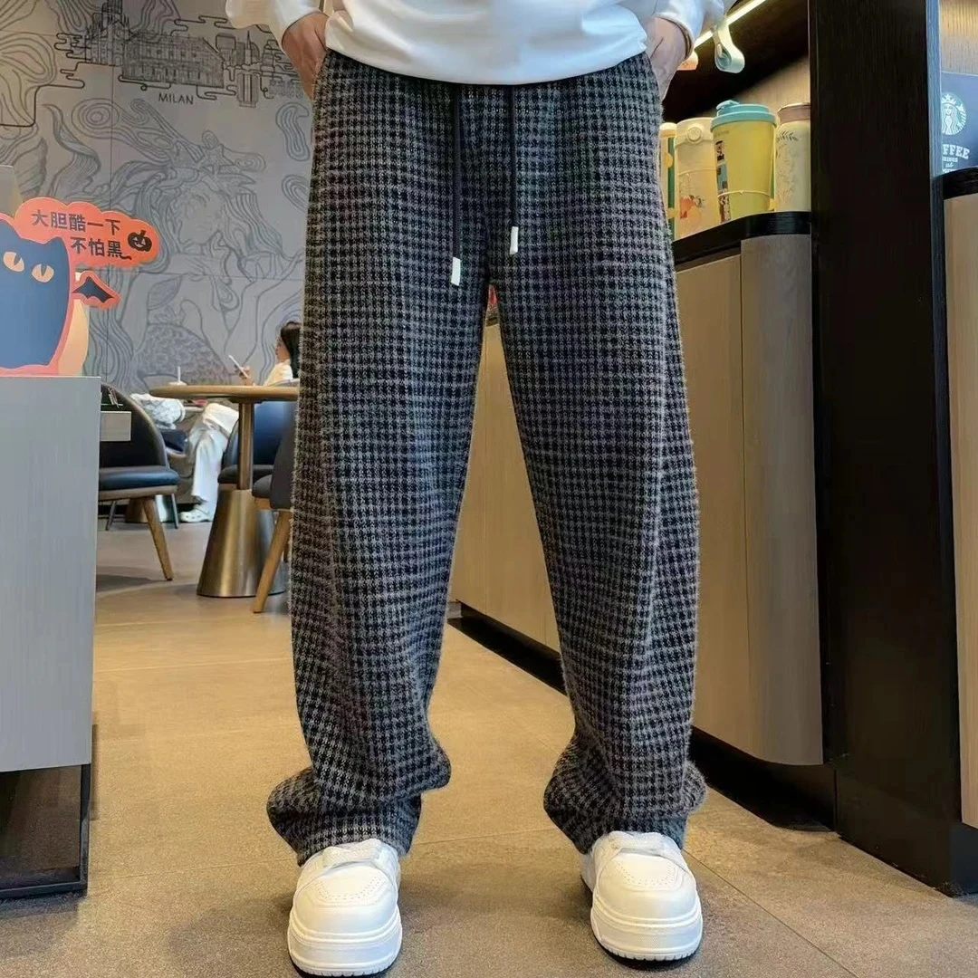 秋冬新款加厚绒面格子裤宽松版型百搭男女同款直筒休闲裤