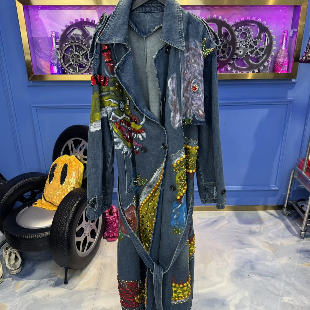 A80855  气质牛仔网红时尚百搭女士设计师重工轻奢复古个性外套