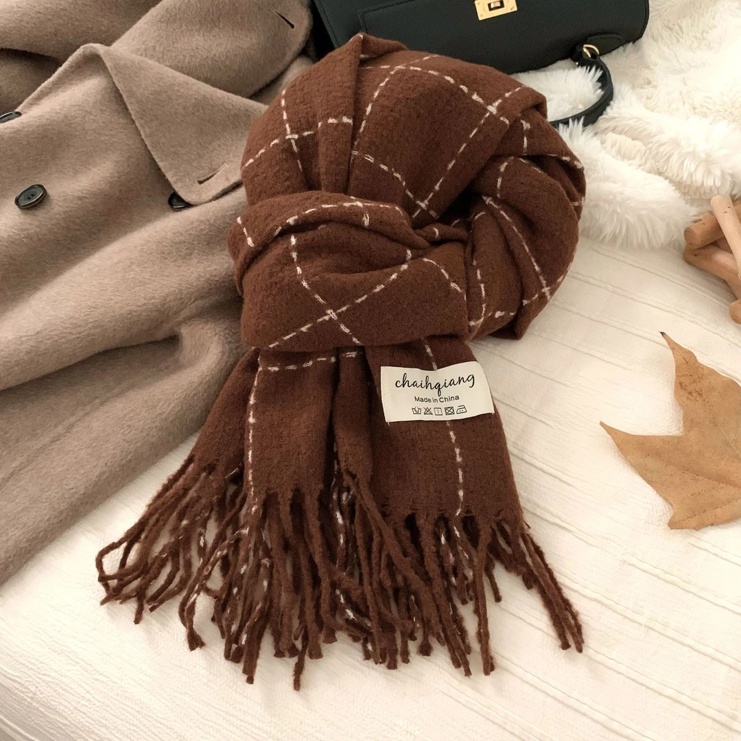 围巾冬季新款高级感百搭仿羊绒披肩学生保暖情侣格子围脖流苏披肩