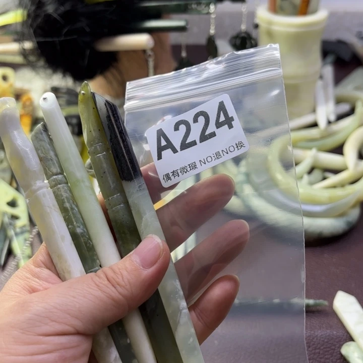 蛇纹石玉发饰合金小*通