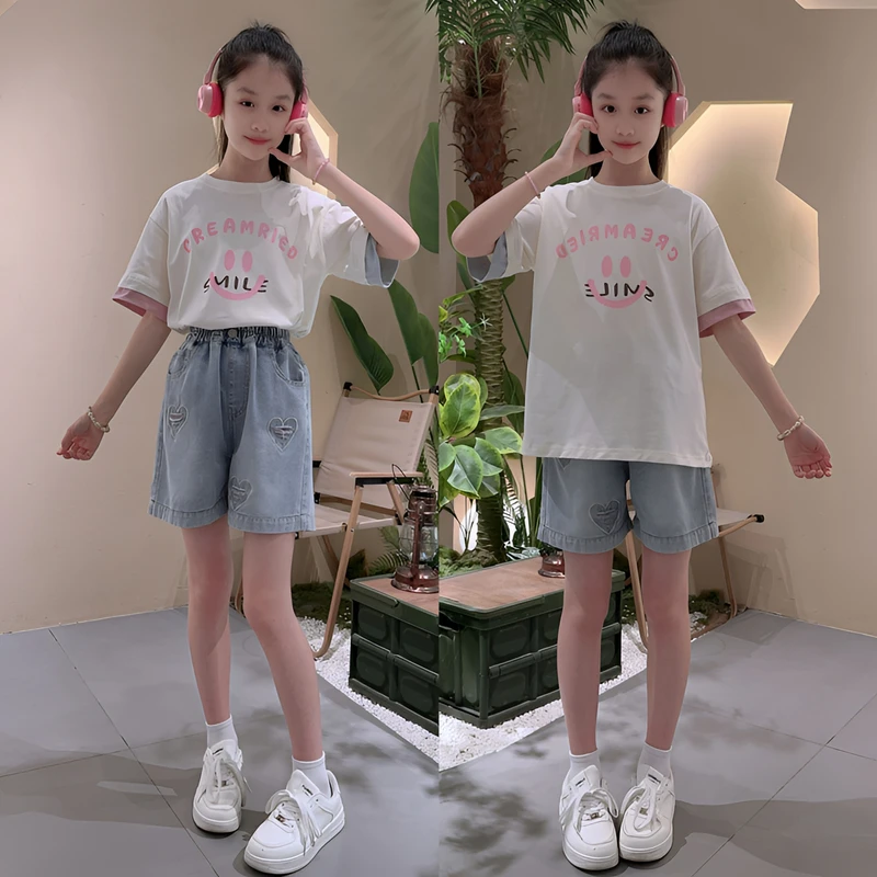 女童裤子夏季2025新款夏装中大童休闲五分短裤女孩夏天儿童牛仔裤