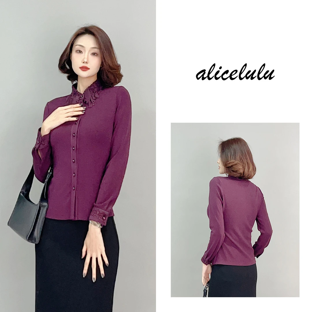 2 ALICE “梅子紫”衬衫 蕾丝翻领 气质通勤 S2141647W