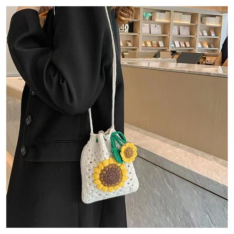 向日葵抽带编织单根斜挎包小包包网红编织包洋气小香风肩包