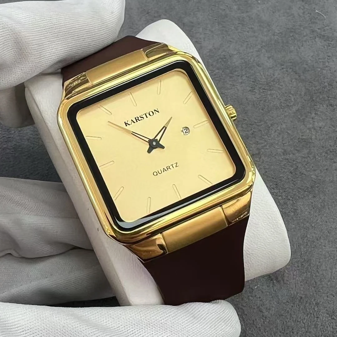 凯斯顿方形超薄石英手表金男款气质时尚百搭腕表轻奢精致简约小众