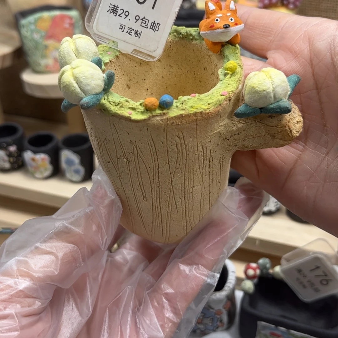 201狐狸素烧花盆手绘