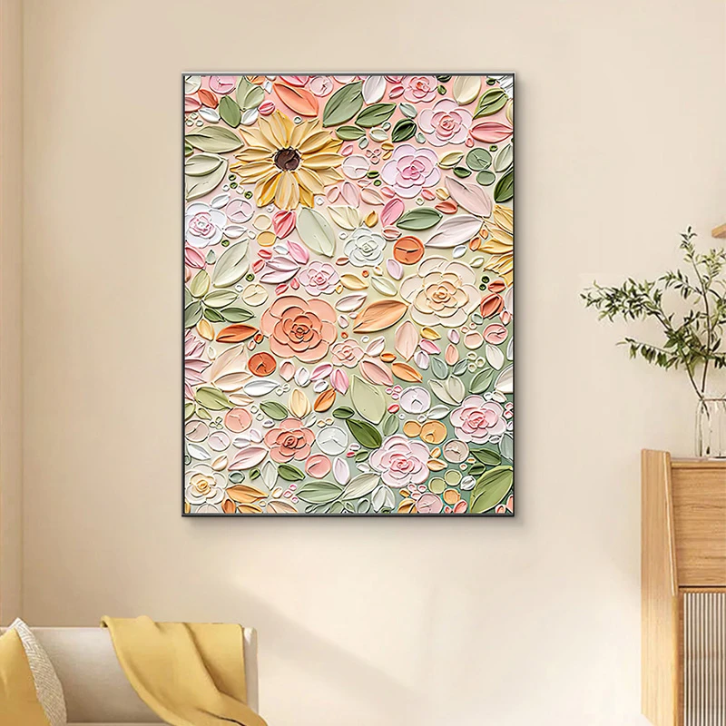 油风客厅装饰画玄关抽象花卉挂画沙发背景墙落地画多花80120