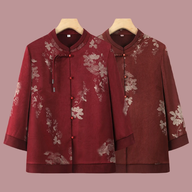 新中式国风长袖衬衫妈妈装70岁喜婆婆老人老年婚宴奶奶装春季衬衣