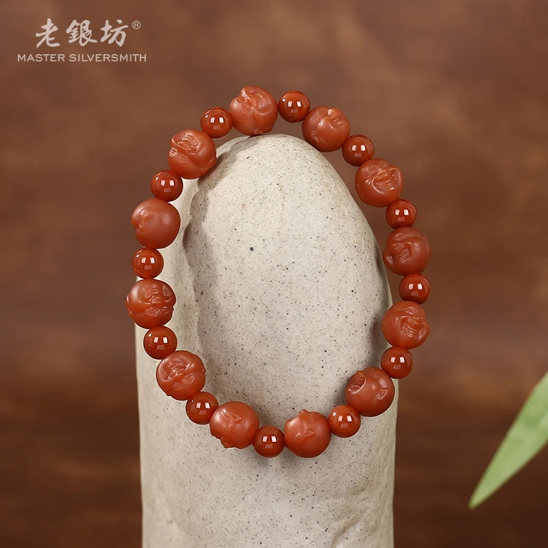 【老银坊】玛瑙佛头间珠手串 00351238
