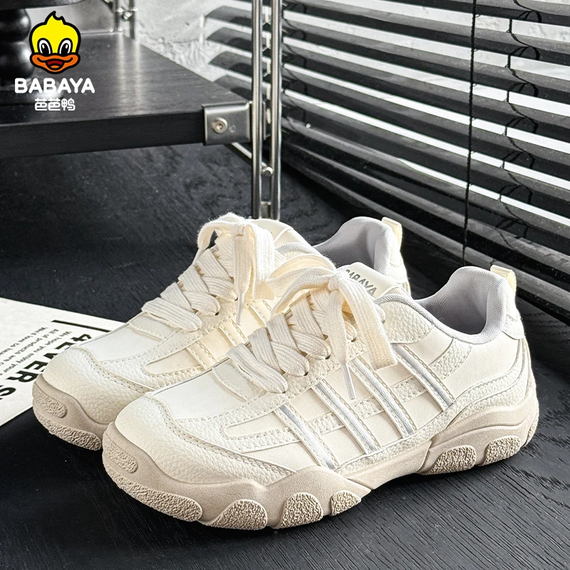 芭芭鸭拼色厚底阿甘德训鞋女2025秋季百搭软底显小休闲运动跑步鞋