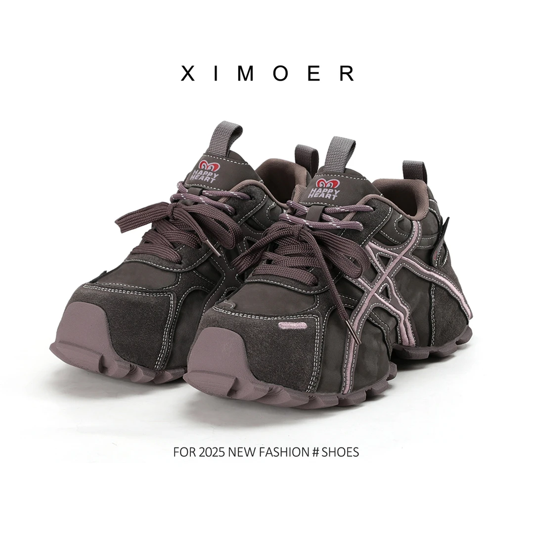 牛皮~新款厚底复古百搭增高女款明星同款鞋老爹鞋女款运动鞋