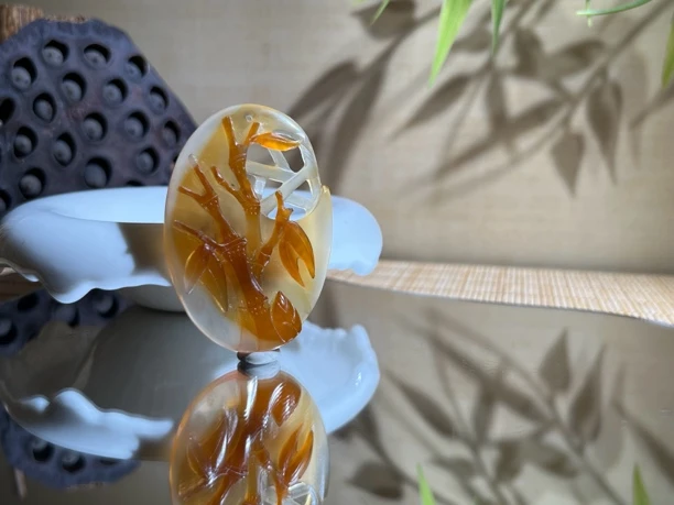 北红天然玛瑙竹节，节节高升吊坠（微瑕疵）