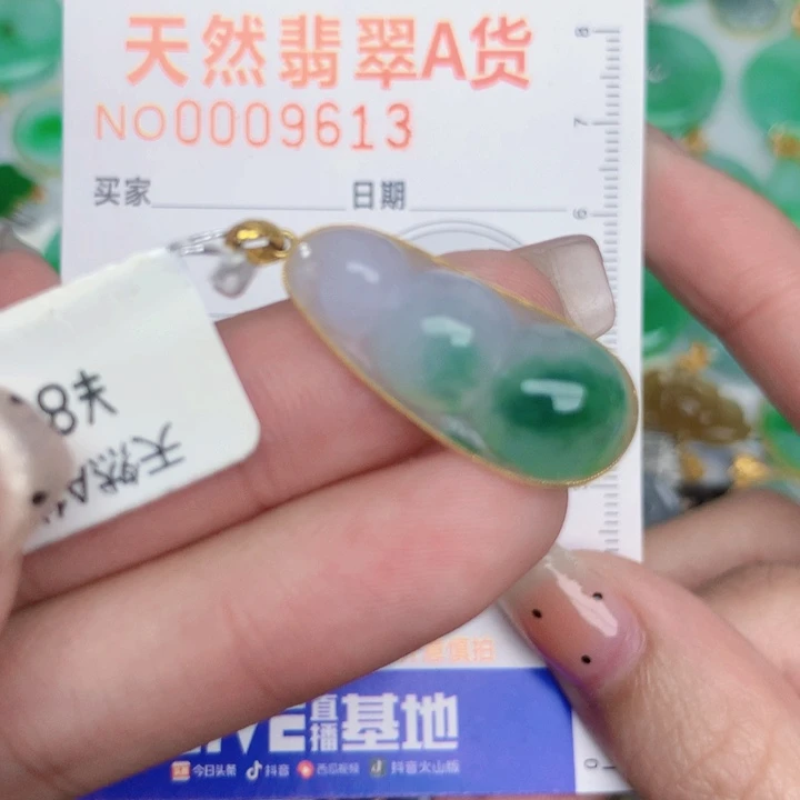 翡翠18K金镶嵌颈饰豆子