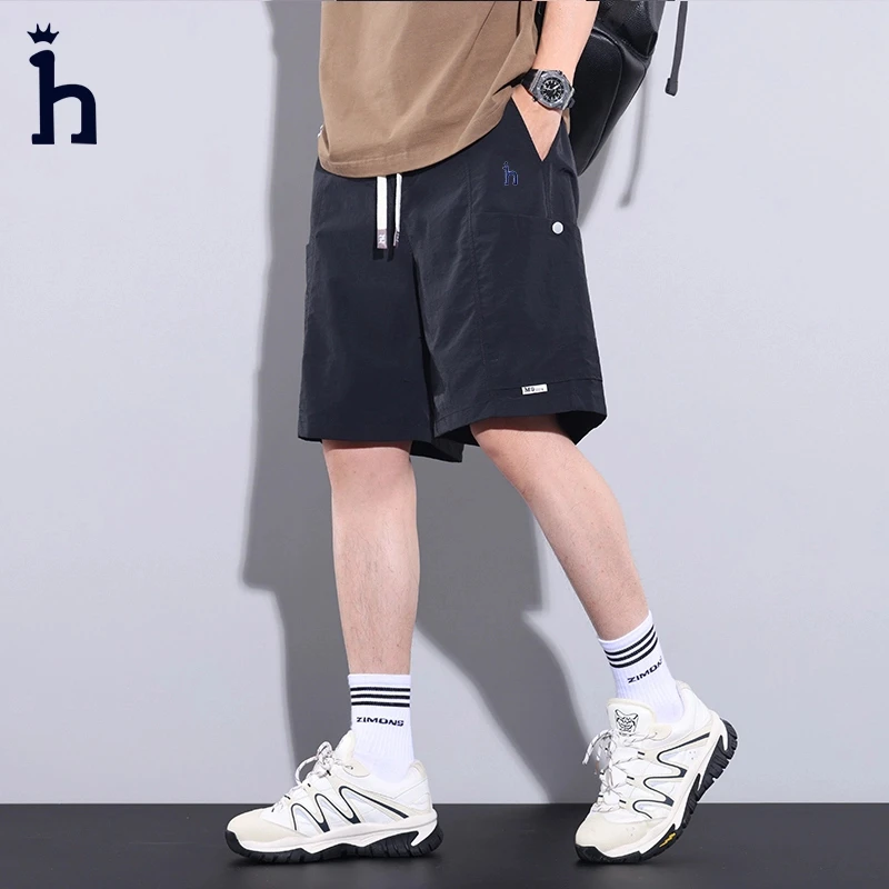 哈吉斯潮牌夏季刺绣短裤休闲五分裤男宽松舒适运动裤男港风裤子男