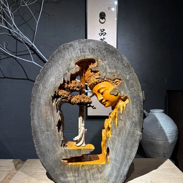 佛渡有緣人 香樟木木雕工艺品禅意摆件长50宽20高70