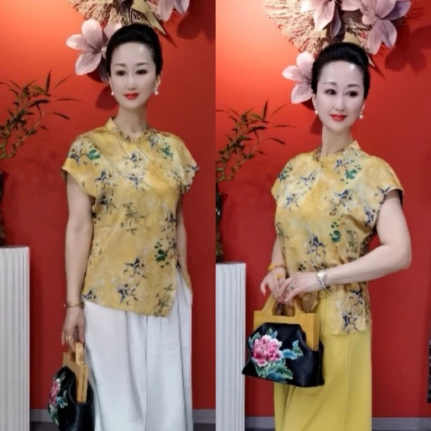 【兰爵专属】MZ.国风旗袍领下摆开叉小飞袖短袖上衣中式小衫ZW535