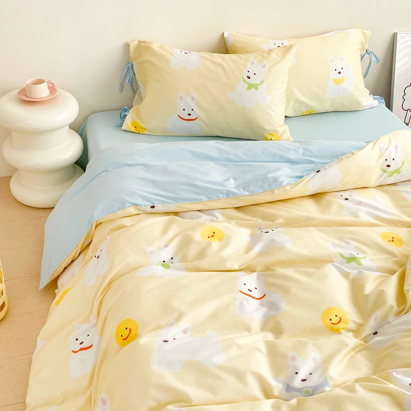 西高地的周末 原创元气小狗100全棉三四件套床单被套纯棉 可定制