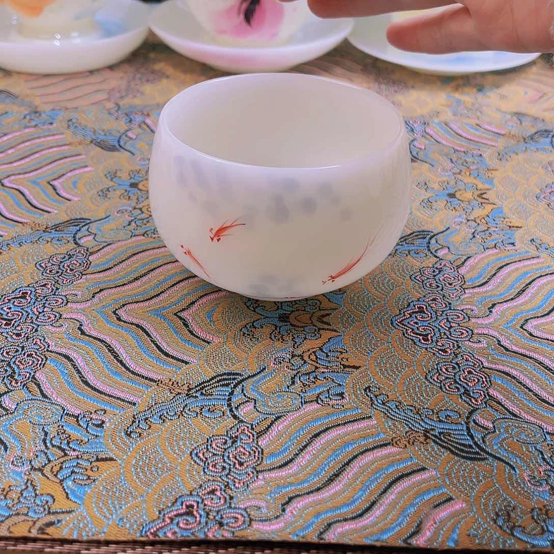 盖碗瓷精品璞玉瓷纯手绘年年有鱼大禅定杯