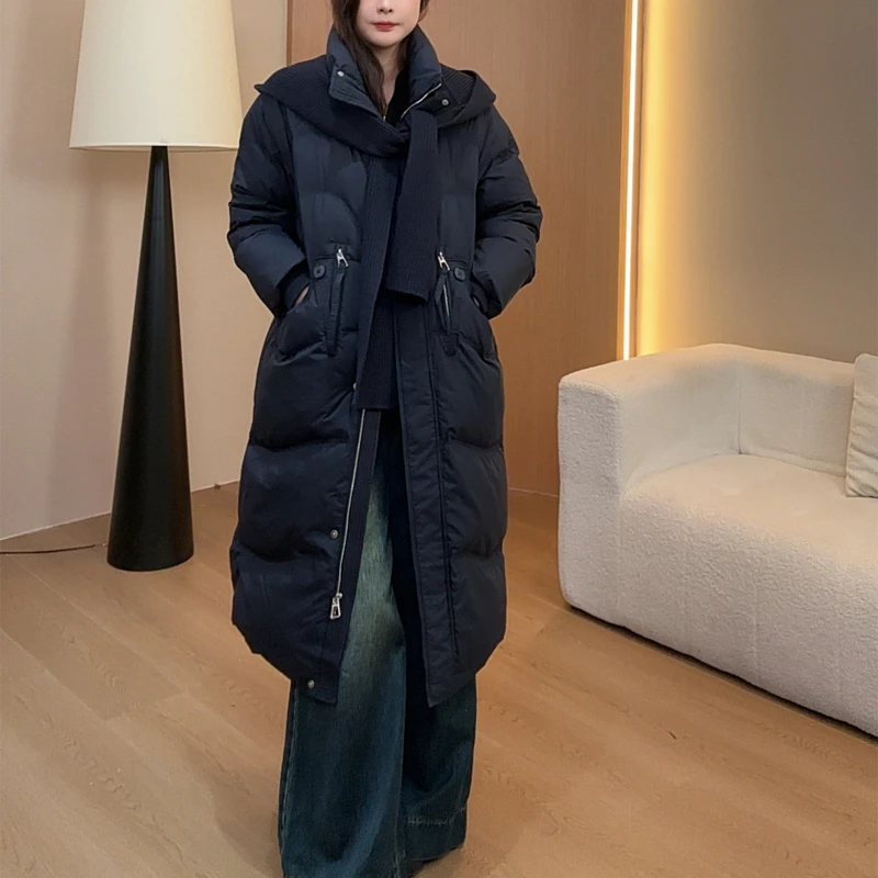 90白鸭绒羽绒服女宽松加厚中长款外套