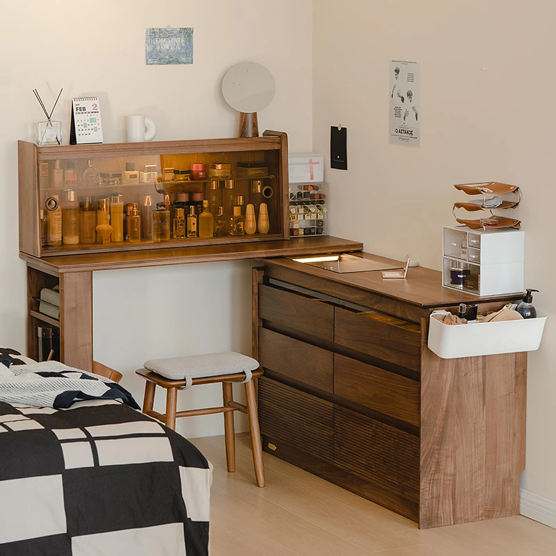 木邻【清仓特惠】欢颜梳妆台黑胡桃木斗柜收纳柜卧室动实木化妆桌