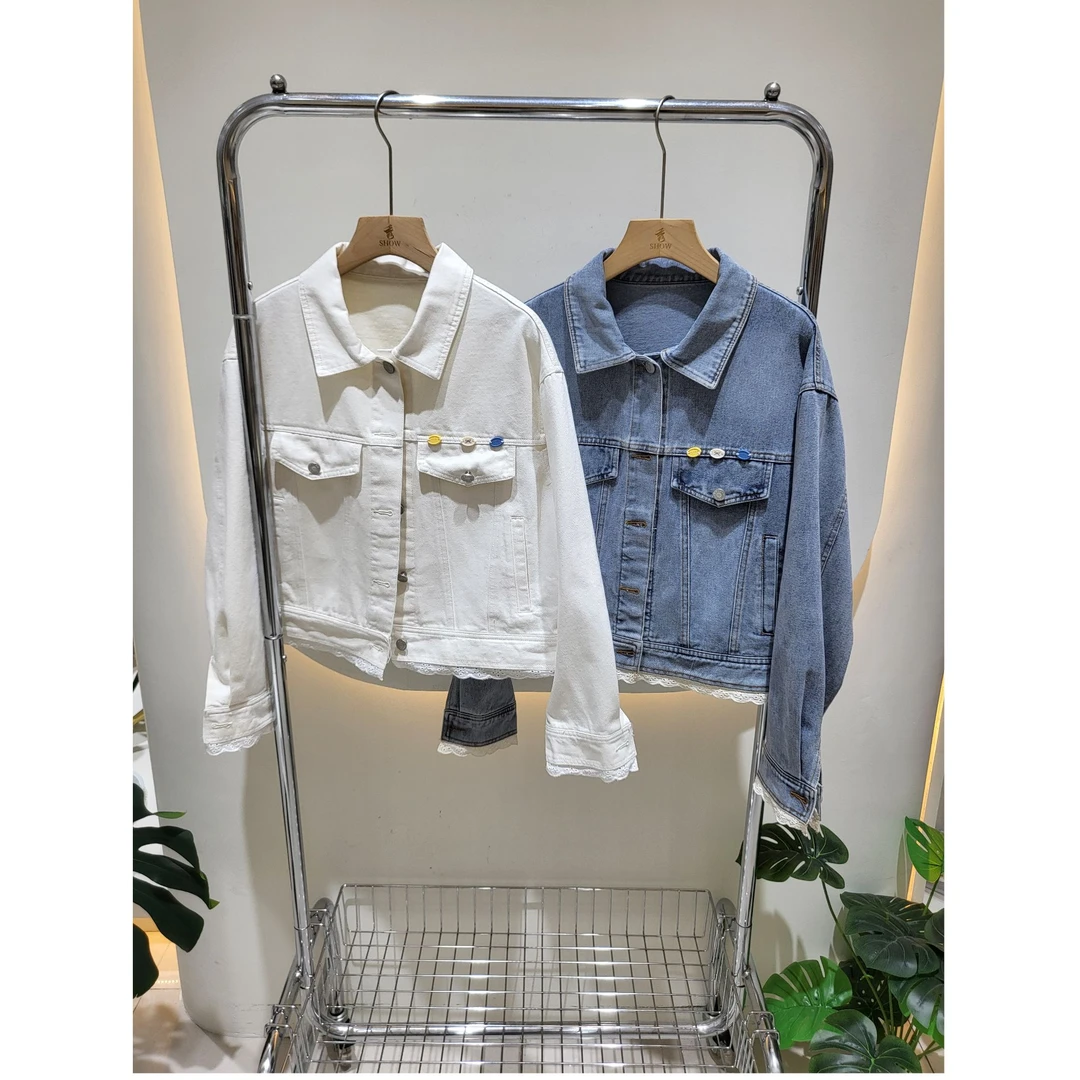 ⭐花边牛仔⭐方领短款牛仔外套（卡码拍小）