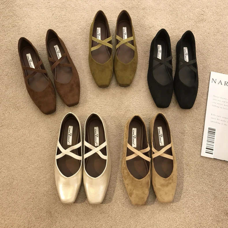 1.5cm浅口方头一脚蹬尖头平底法式单鞋平底鞋女鞋子百搭