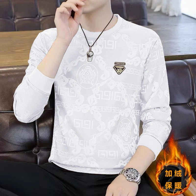 秋季圆领卫衣男士打底衫潮牌休闲长袖T恤男2025青年秋冬加绒上衣