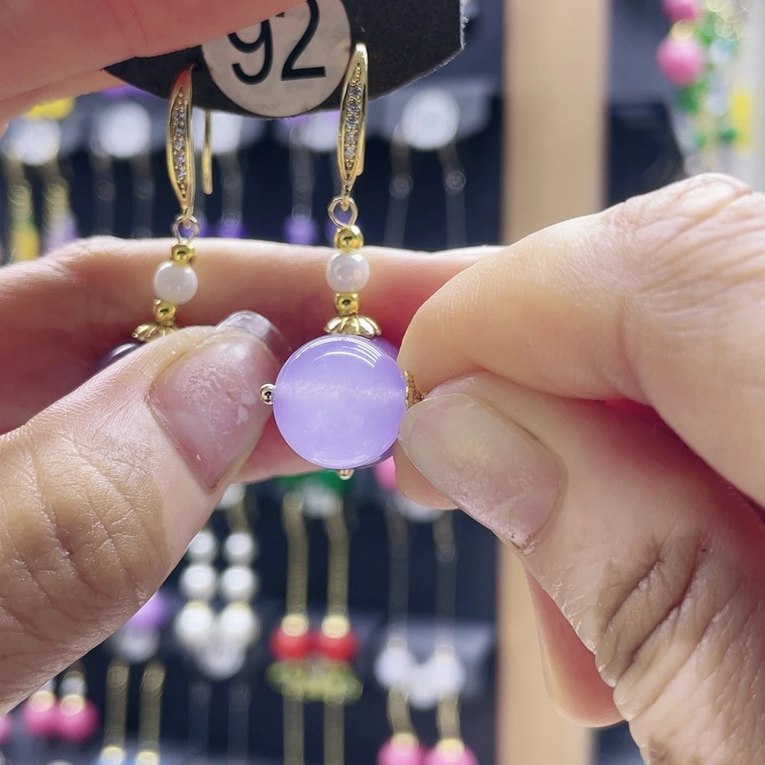 玛瑙/玉髓未镶嵌耳环做12mm冰紫色玉髓