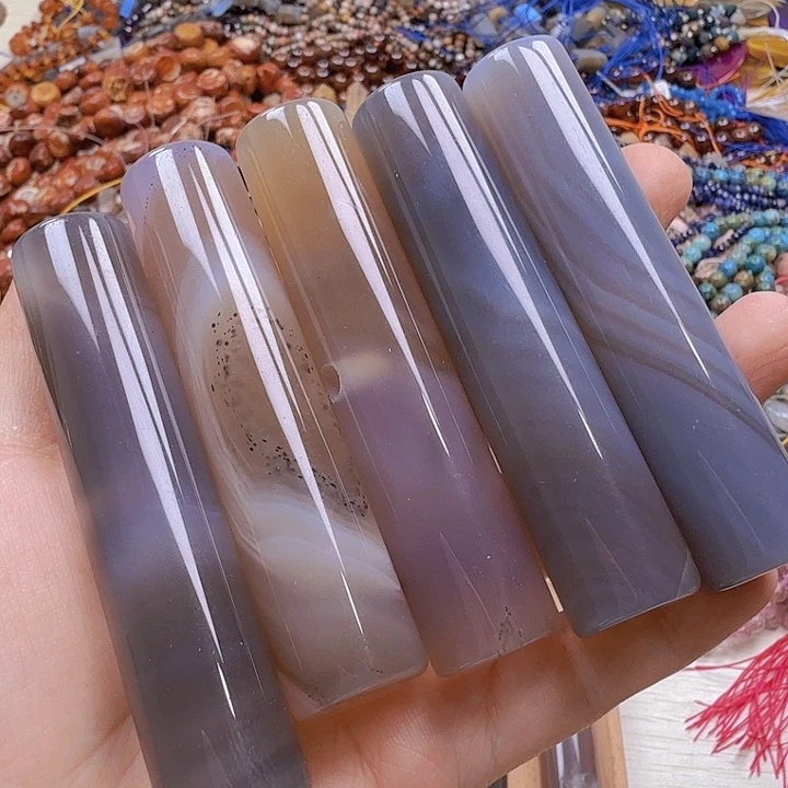 水晶珠宝半成品未镶嵌卡19×80灰玛恼圆柱半孔一个