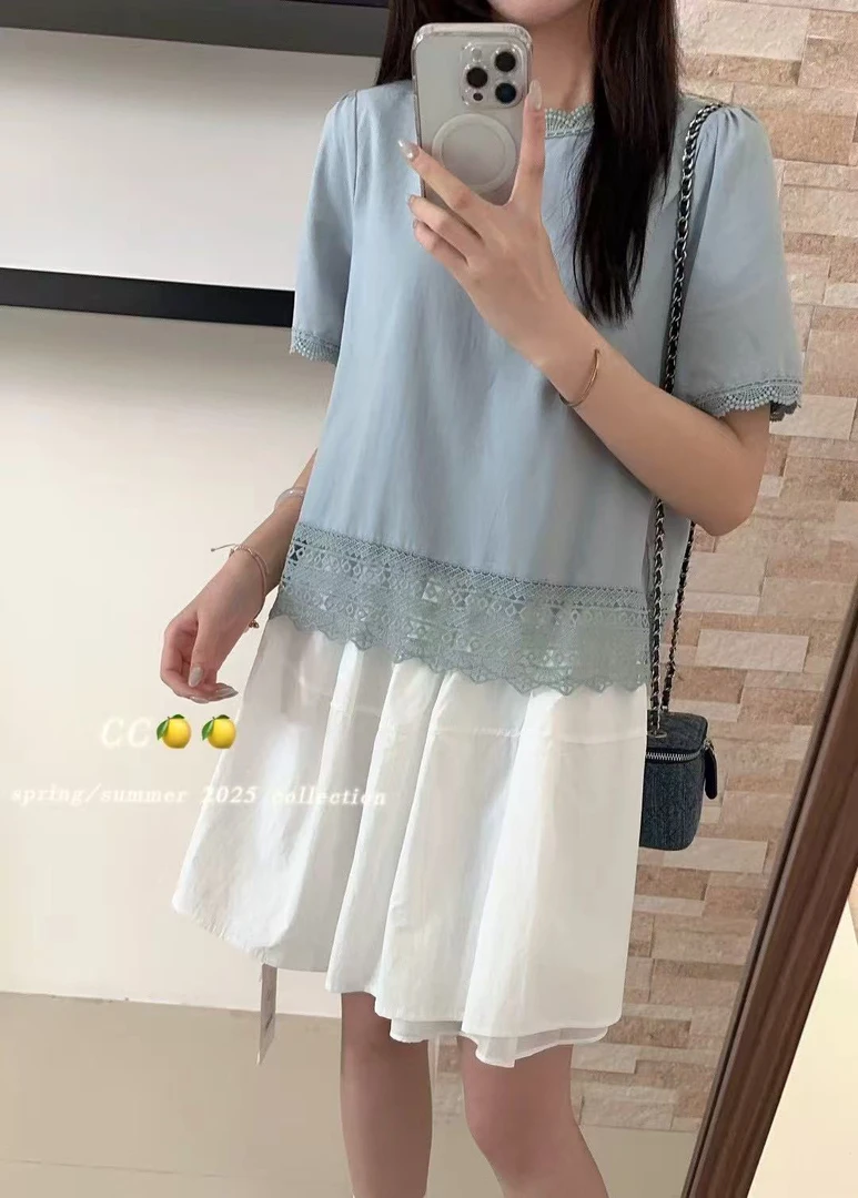 乐缘新款气质钩花领设计上衣