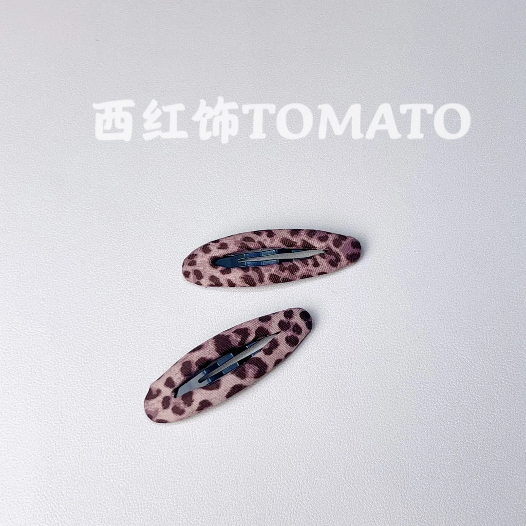 西红饰TOMATO韩国东大门爆款粉色豹纹椭圆形侧边BB夹一对