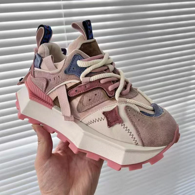 网红厚底阿甘鞋女2025秋季新款拼色透气百搭运动休闲老爹跑步鞋女