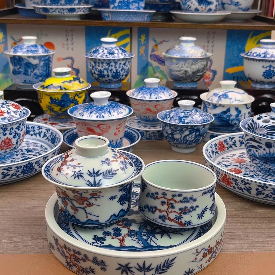 暖*、松竹梅釉里红三件套