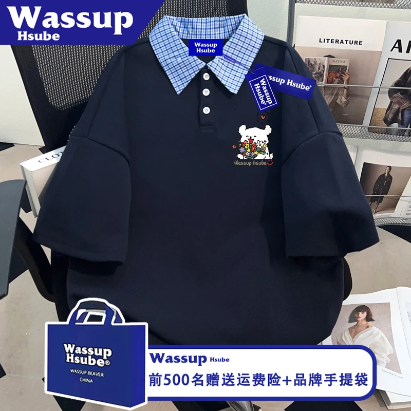 WASSUP HSUBE夏季趣味卡通印花休闲风POLO衫重磅纯棉半袖ins男T恤