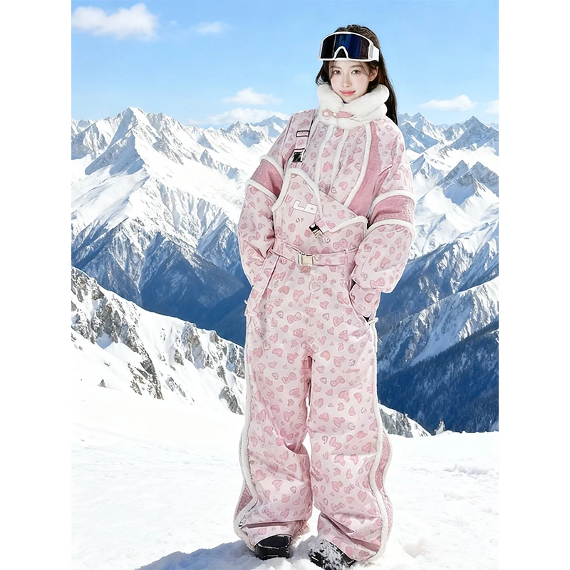 KSKM粉色滑雪服套装女2025冬季新款户外防风防水保暖单板雪服装备