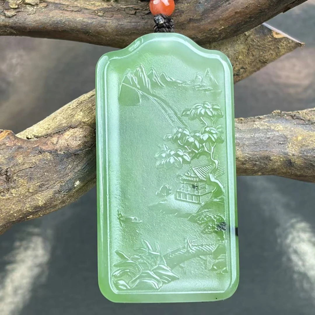 碧绿山水牌玉佩S038