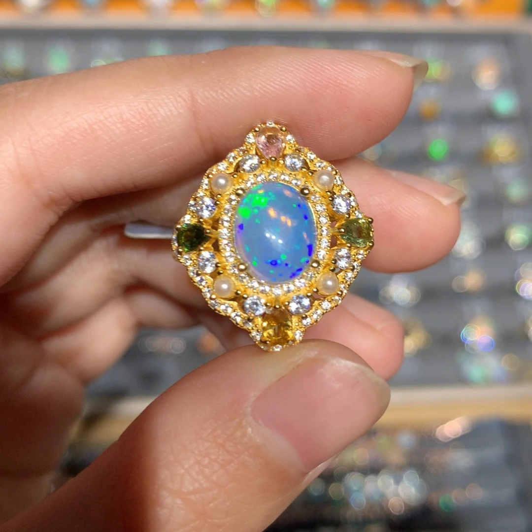 银S925镶嵌欧泊欧泊戒指y