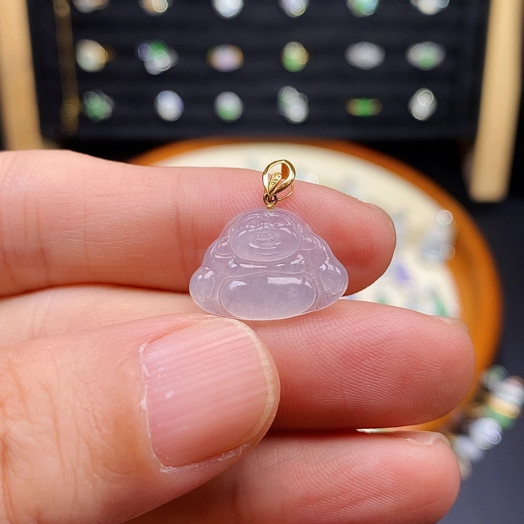 翡翠18K金镶嵌颈饰佛公