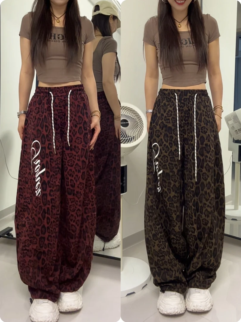 字母薄款豹纹休闲裤—528(CX)