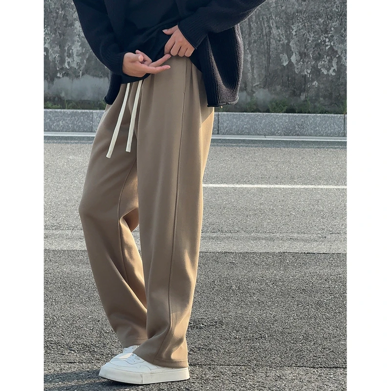 卡其色运动卫裤男春秋直筒显高裤子男美式弯刀裤简约宽松休闲裤男