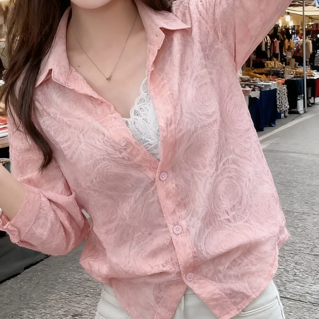 洋气减龄设计感玫瑰花小衫长袖衬衫2025新款秋季女人味显瘦衬衣