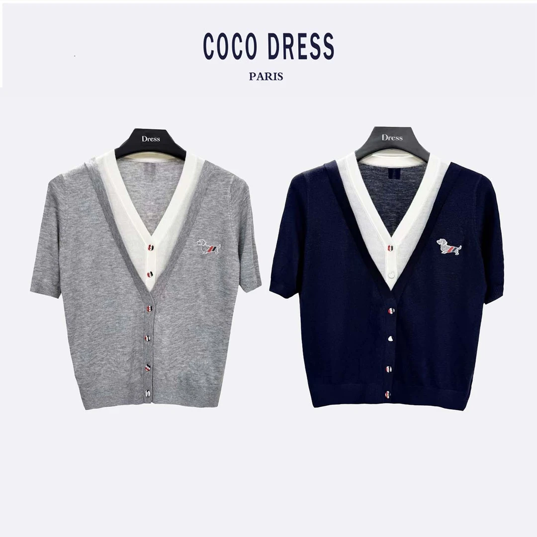 假两件V领舒适时尚春夏高品质夏季短袖上衣百搭针织衫休闲开衫