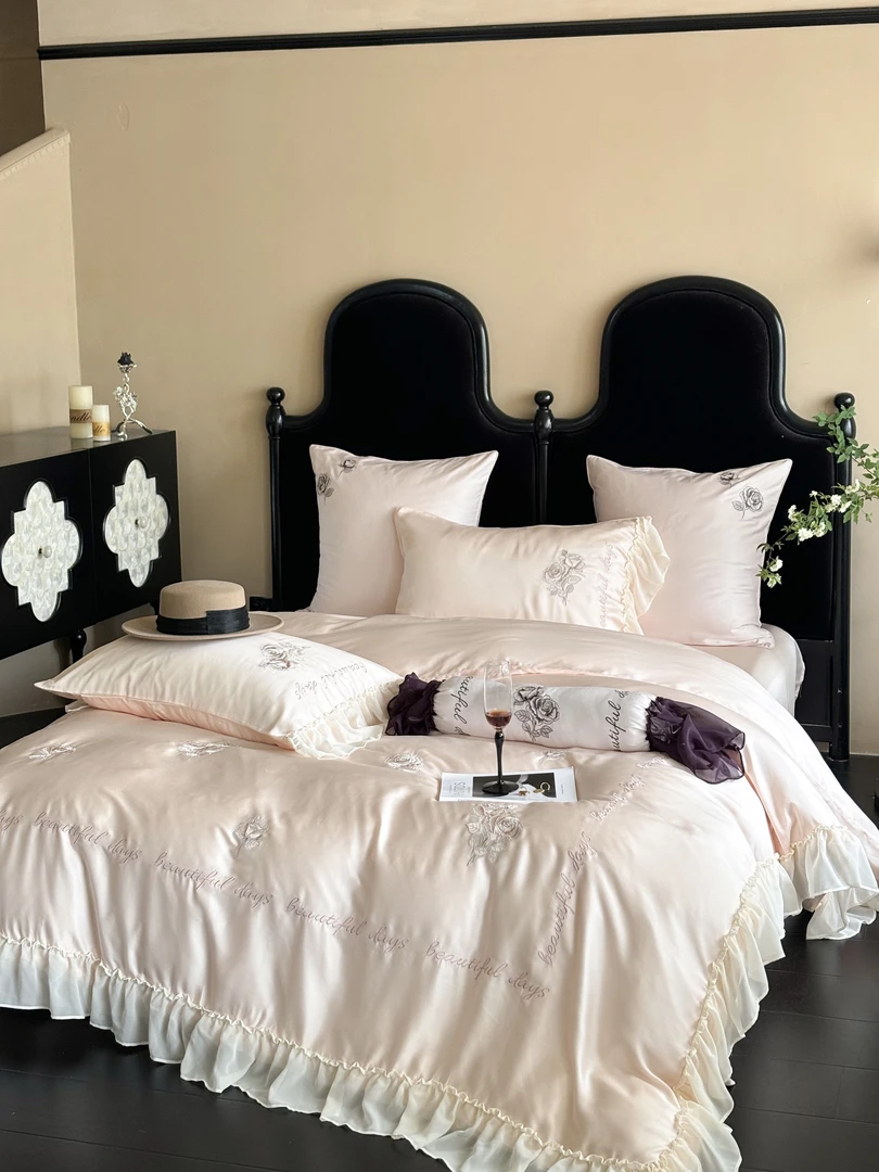 柔丝宇【巴黎之约】高端新品绣花兰精天丝四件套轻奢风莱赛尔纤维