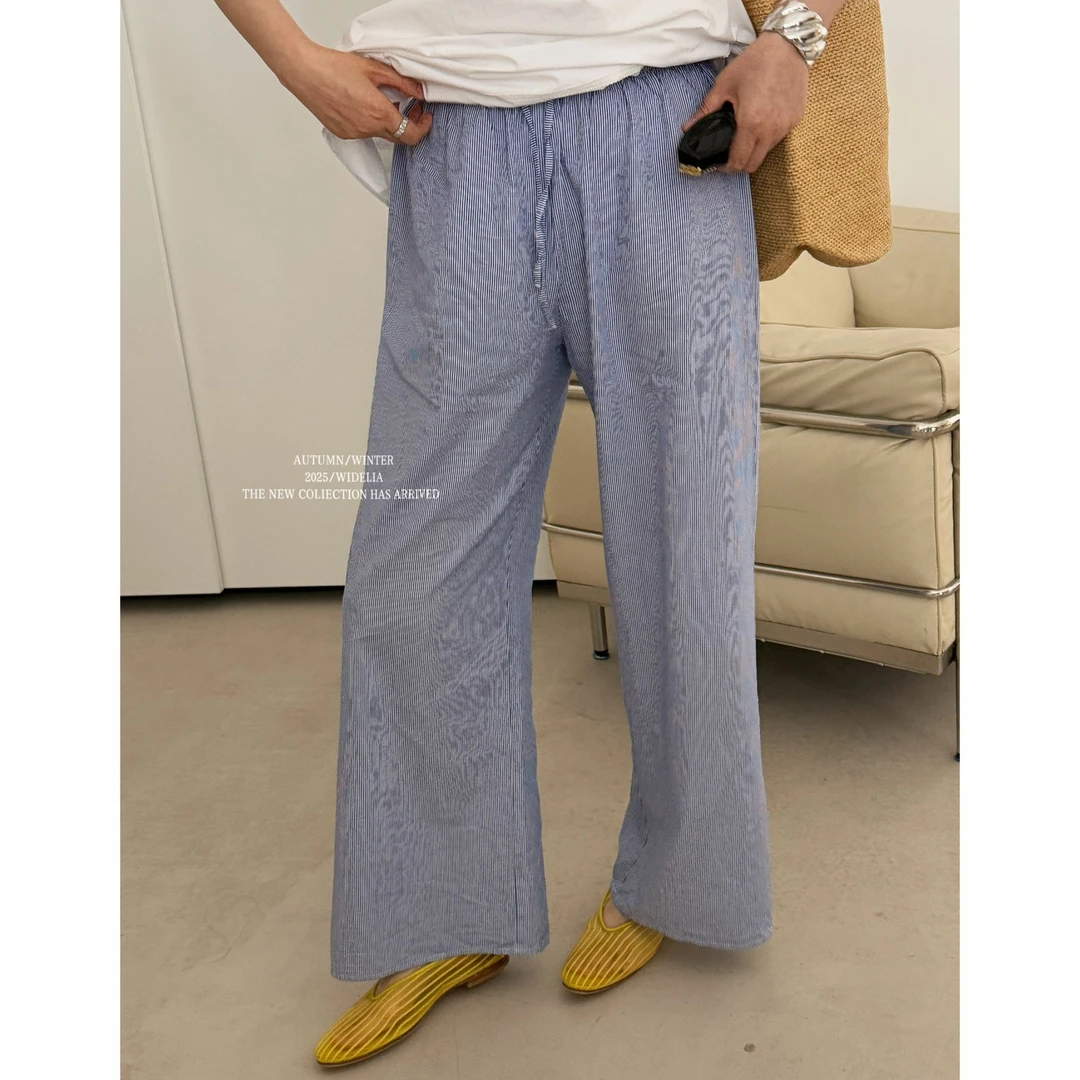 widelia陈魅儿2025夏季新款 透气高腰宽松垂感条纹直筒长裤731725