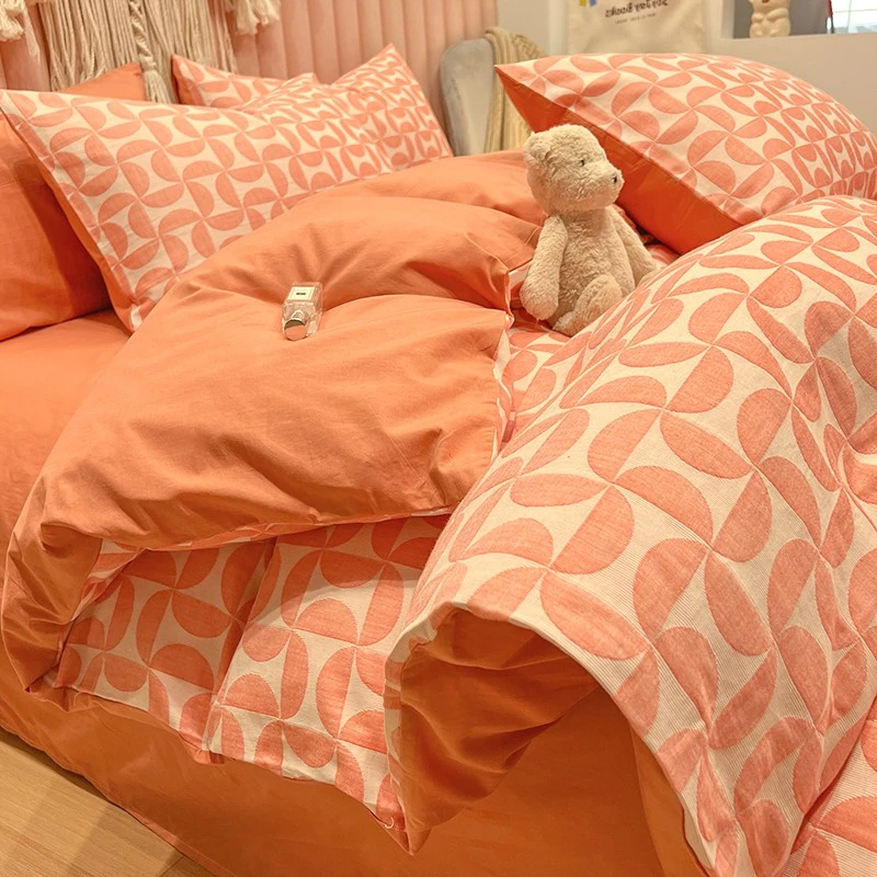 高级感双层纱纯棉床上四件套全棉提花被套轻奢床品三件套床单床笠