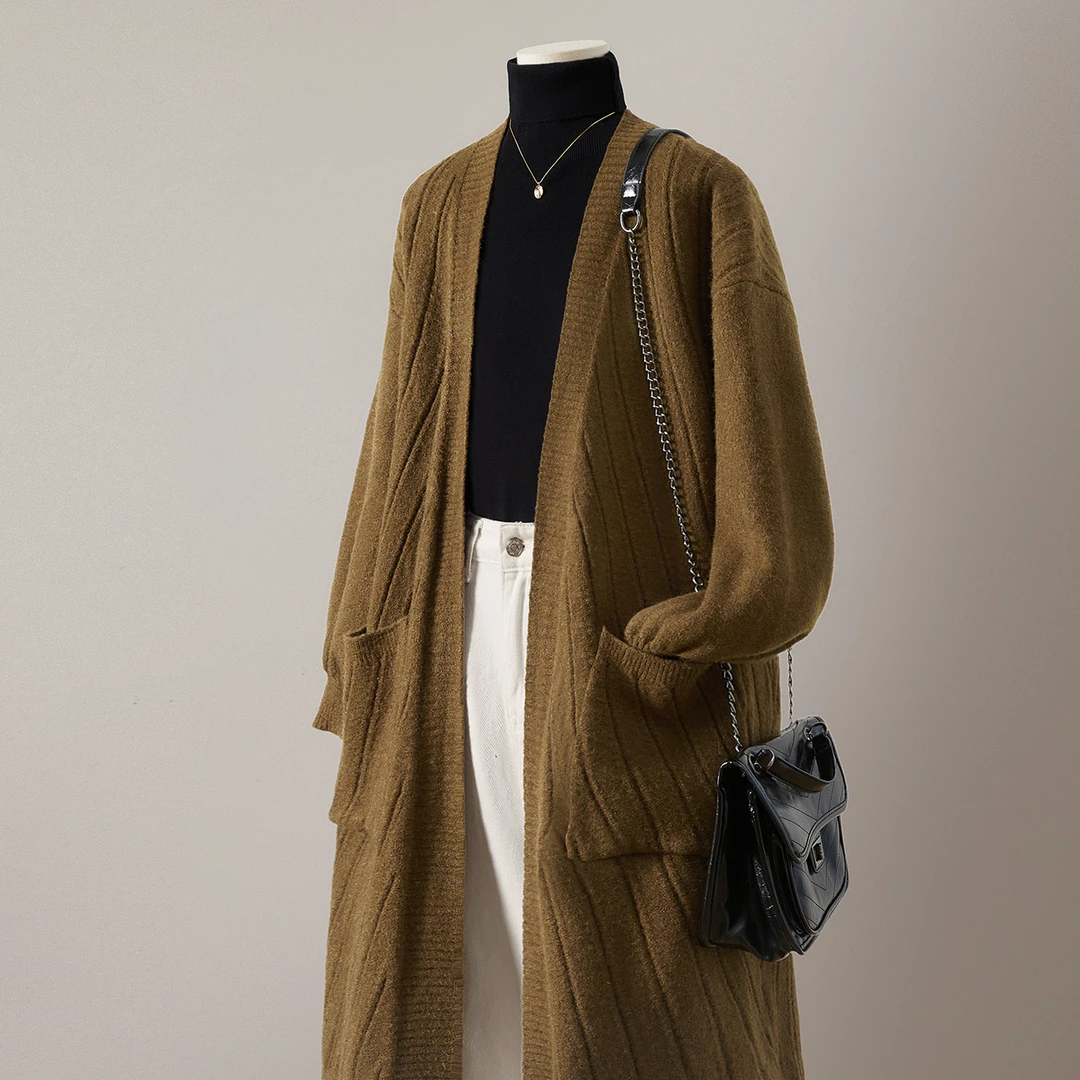 她池2025秋装新款女装慵懒休闲风中长款落肩长袖外套T53X4086A