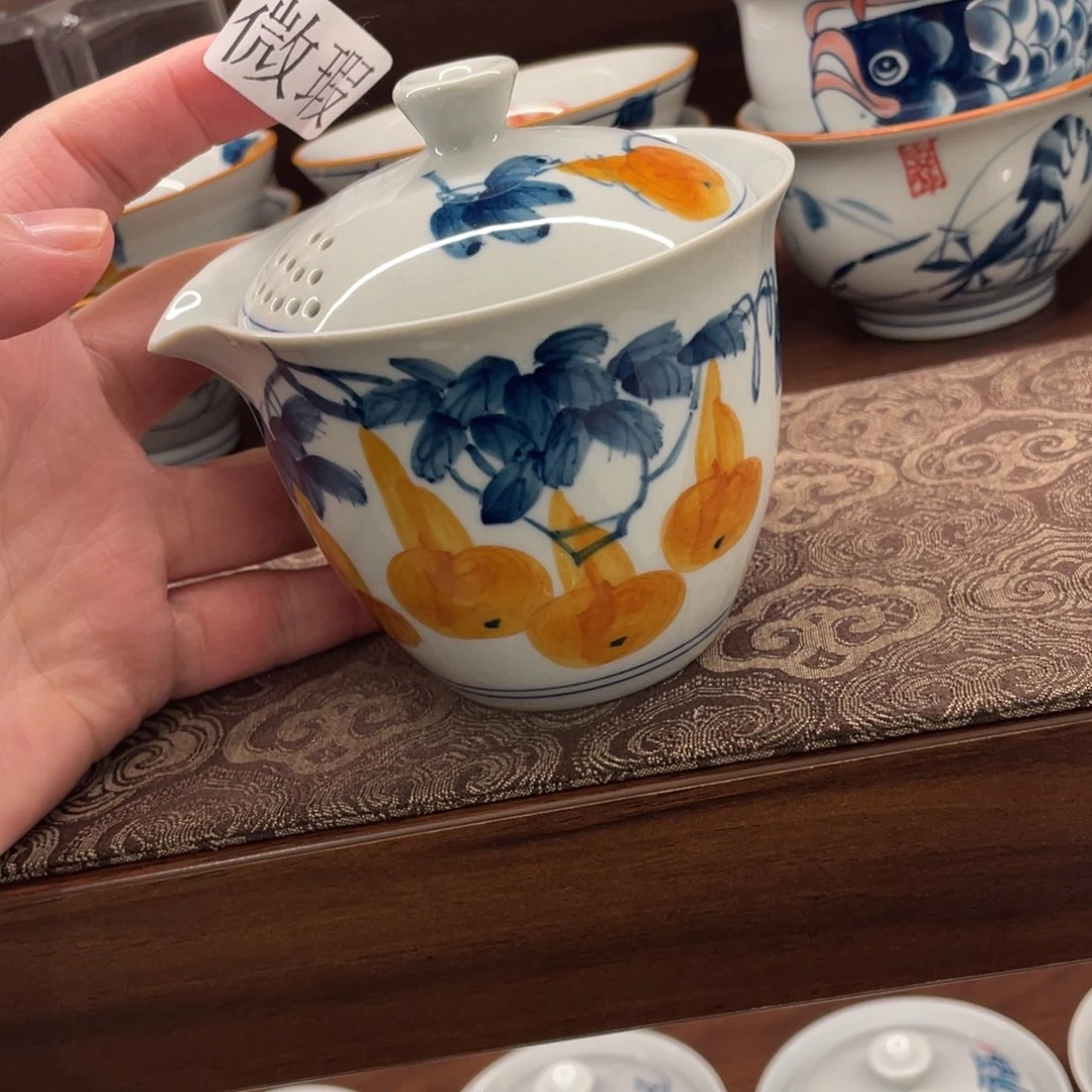 釉下手绘茶具微瑕