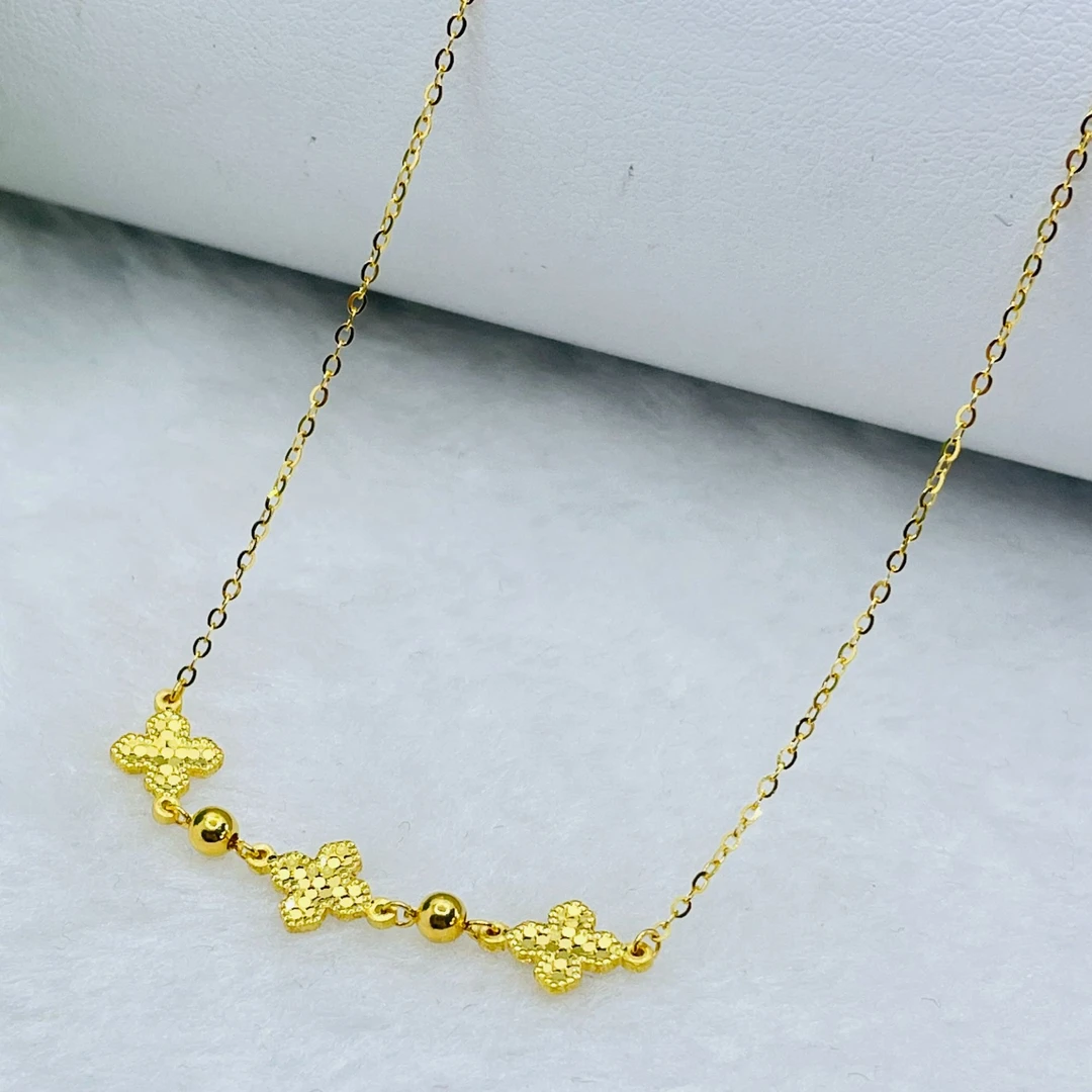 足金999 鱼鳞十字四叶花套链G