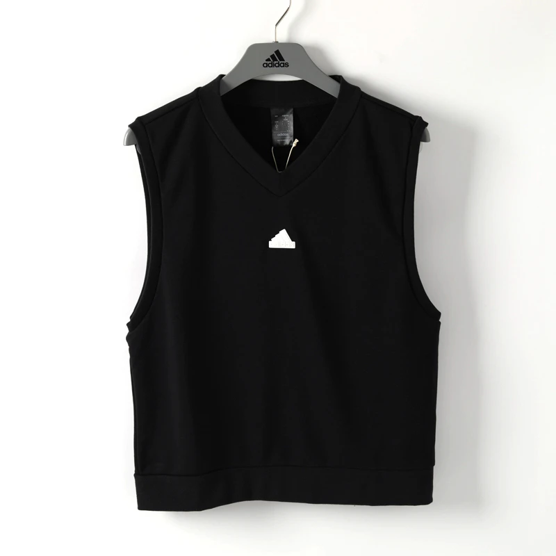 正品Adidas阿迪达斯女子春季运动休闲宽松舒适V领背心上衣 IS4696